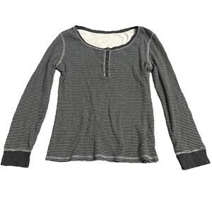 Laura Scott Women's Gray Henley Long Sleeve Top Size M Casual Striped